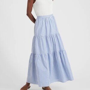 New with Tags Banana Republic Tiered Poplin Blue & White Striped Maxi Skirt